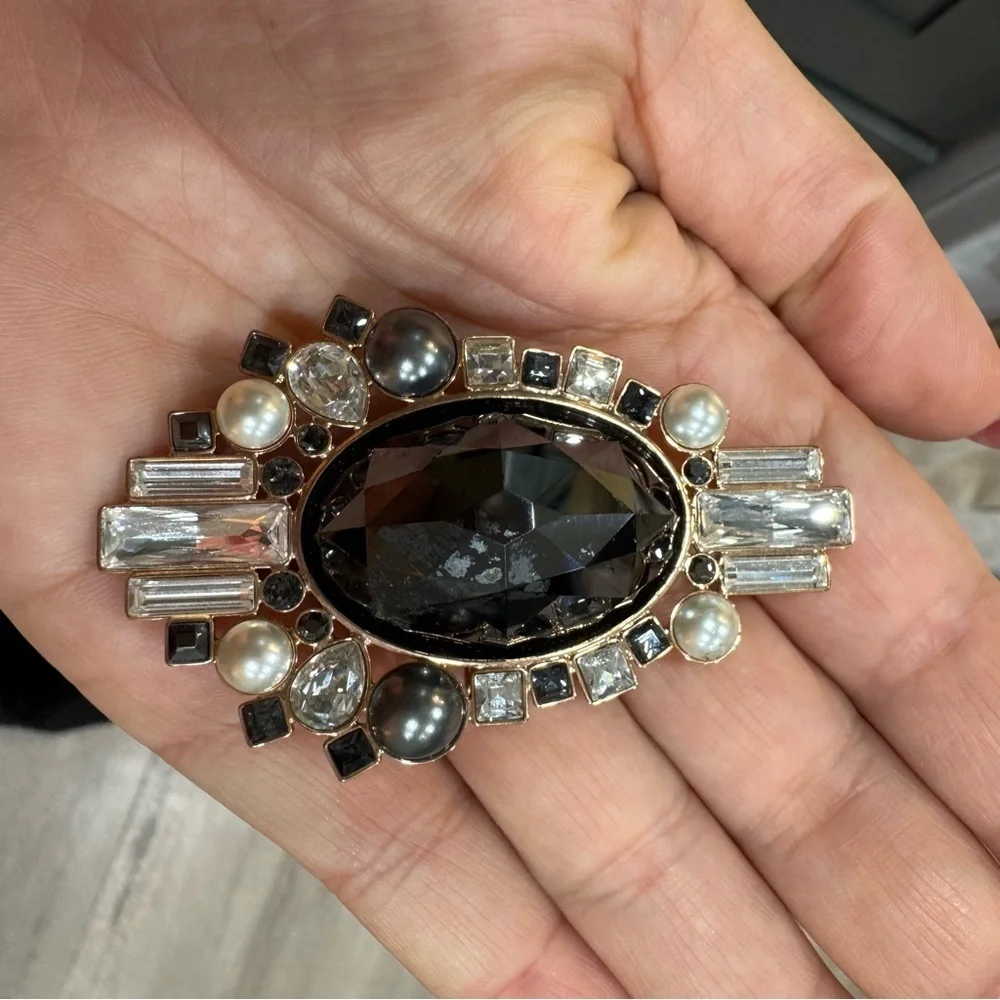 Swarovski Black Crystal Brooch & Pendant with Pearls - Picture 2 of 8